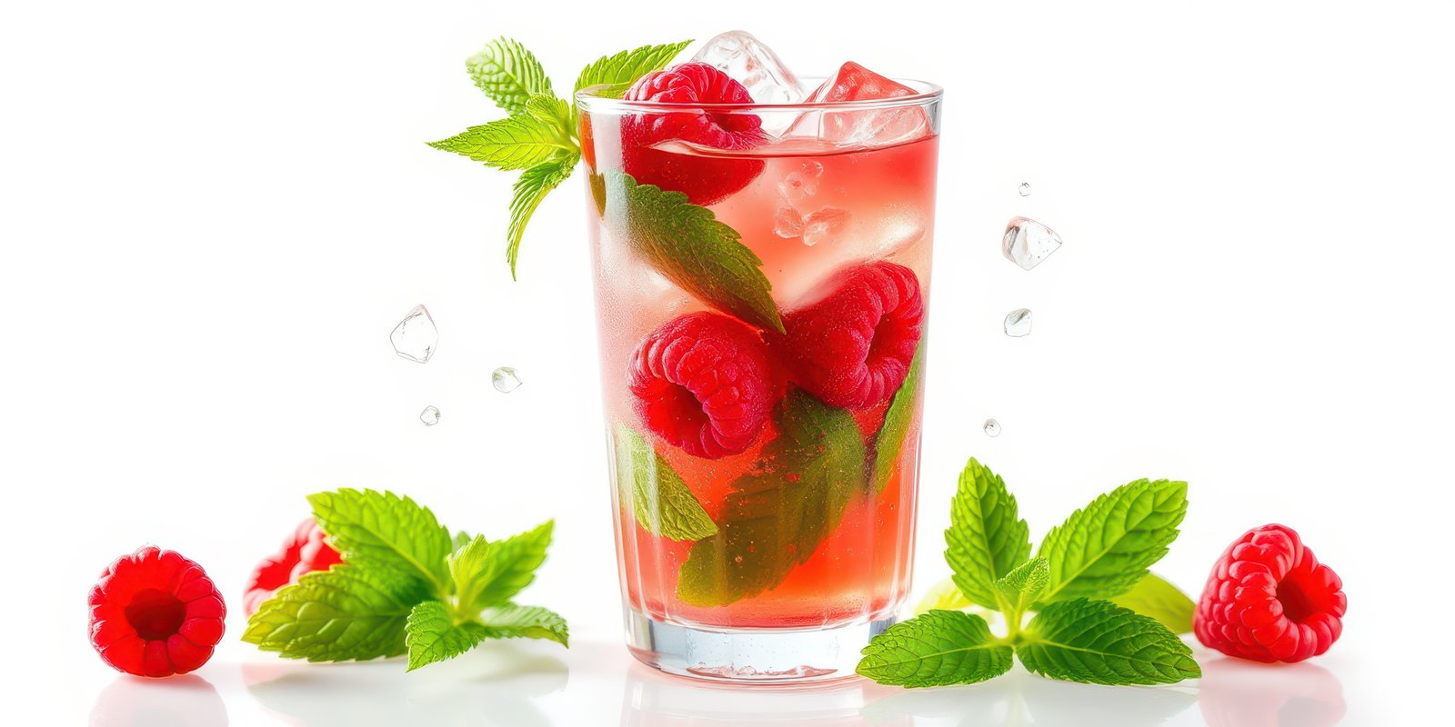Refreshing raspberry mint beverage with ice and vibrant garnishes for summer enjoyment
